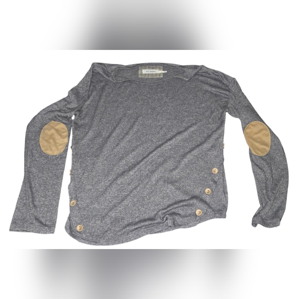 Blu Pepper Gray Long Sleeve Top with Tan Elbow Patches